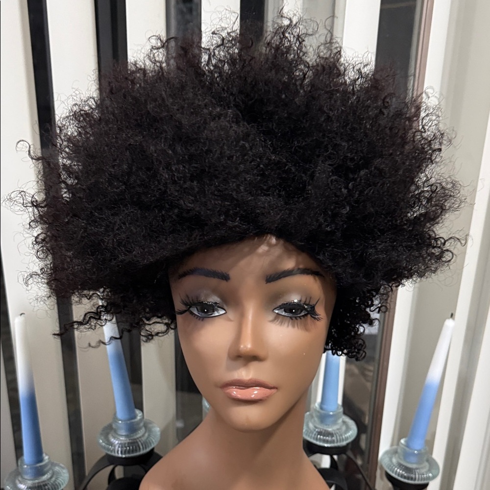 # 61 - year Black Afro Curly Women's Wig - Human Hair